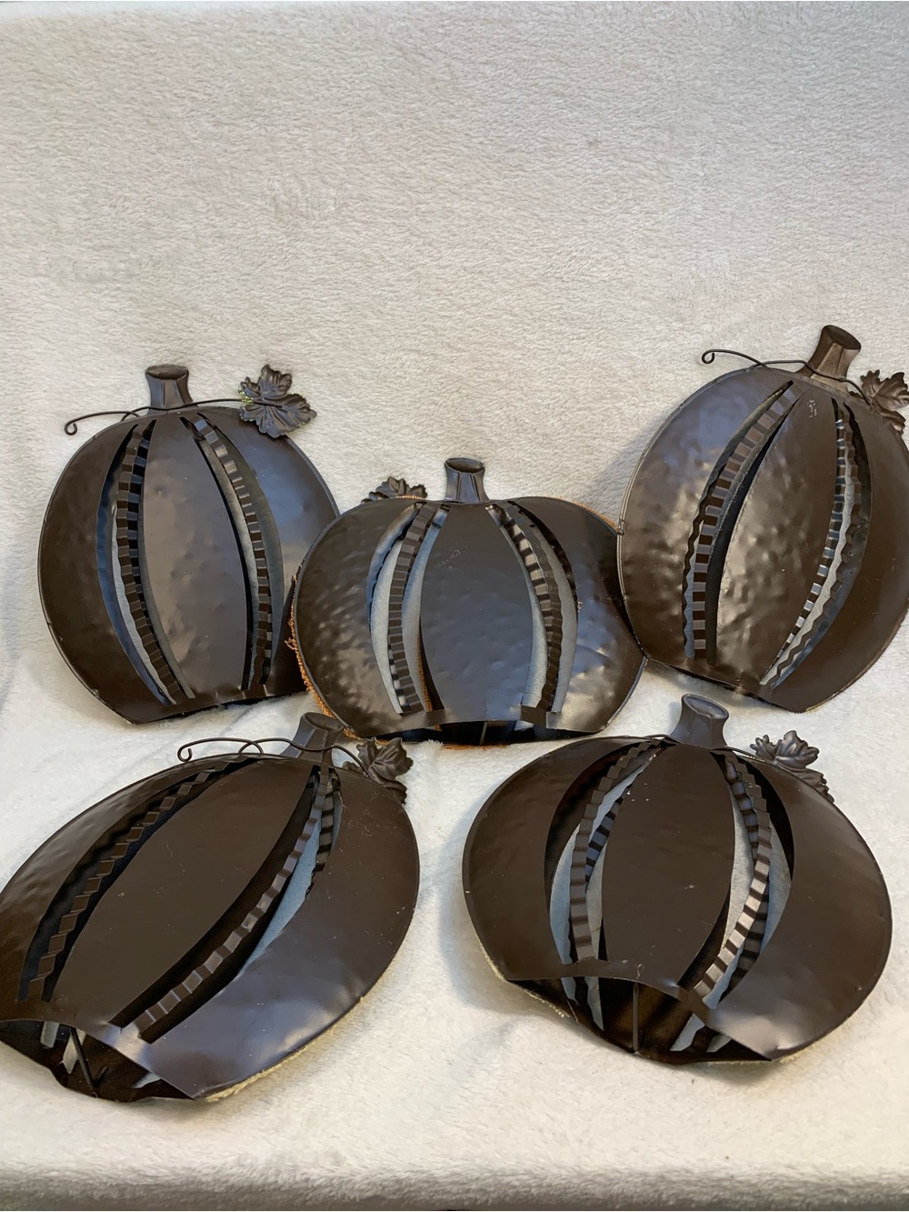 Set of 5 Metal & Fabric Rust Orange & Green Pumpkin Table Accent - Home Accents - Picture 4 of 8
